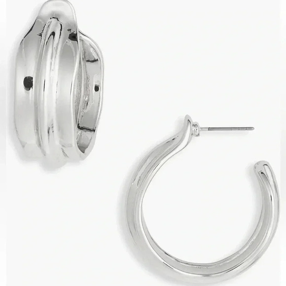 NORDSTROM RACK Wide Ripple Hoop Earrings - Set of 2 pair - Gold and Silver - NWT - Picture 2 of 9